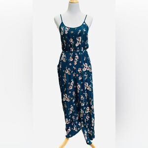 Xhilaration Teal/Floral Jumpsuit Size XS